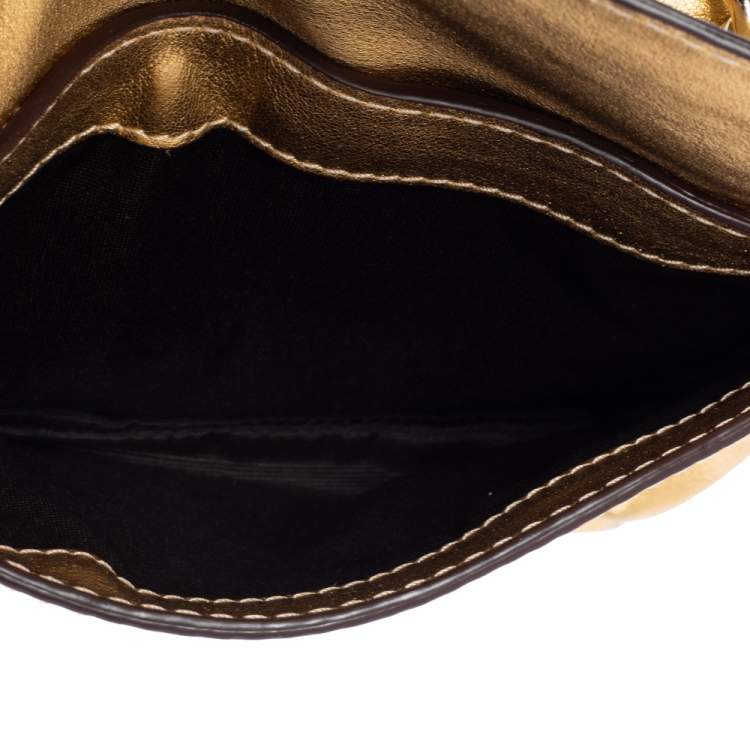 Pre Owned Carolina Herrera Metallic Gold Leather Flap Chain Bag