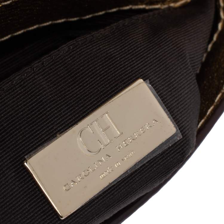 Pre Owned Carolina Herrera Metallic Gold Leather Flap Chain Bag