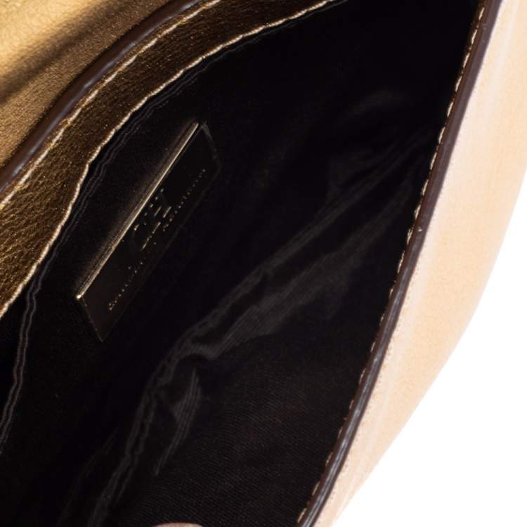 Pre Owned Carolina Herrera Metallic Gold Leather Flap Chain Bag