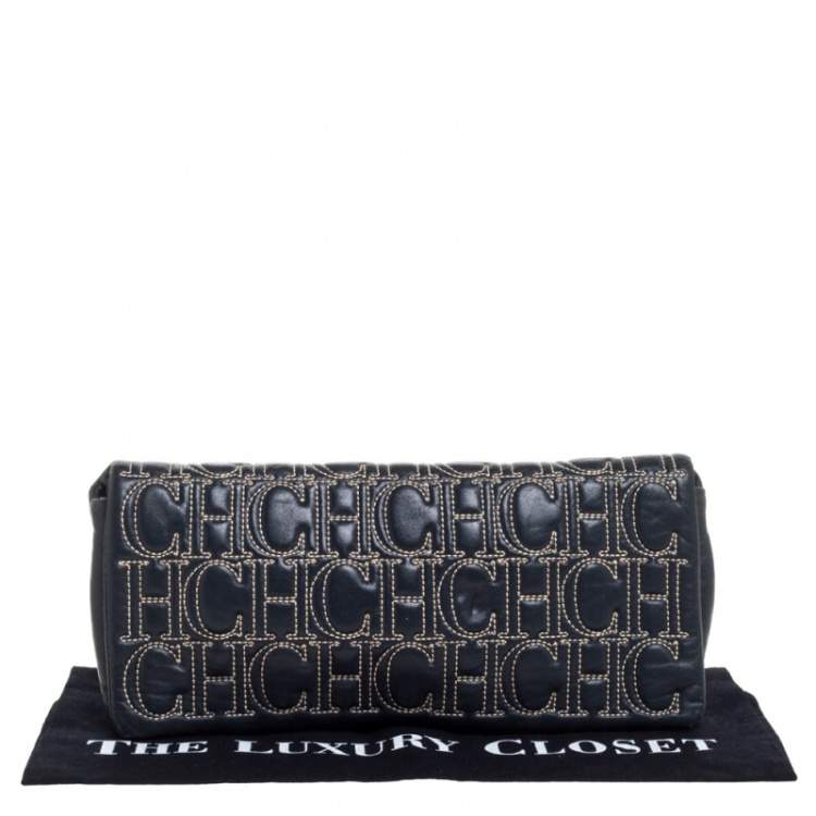 Pre Owned Carolina Herrera Dark Blue Leather Jerry Clutch