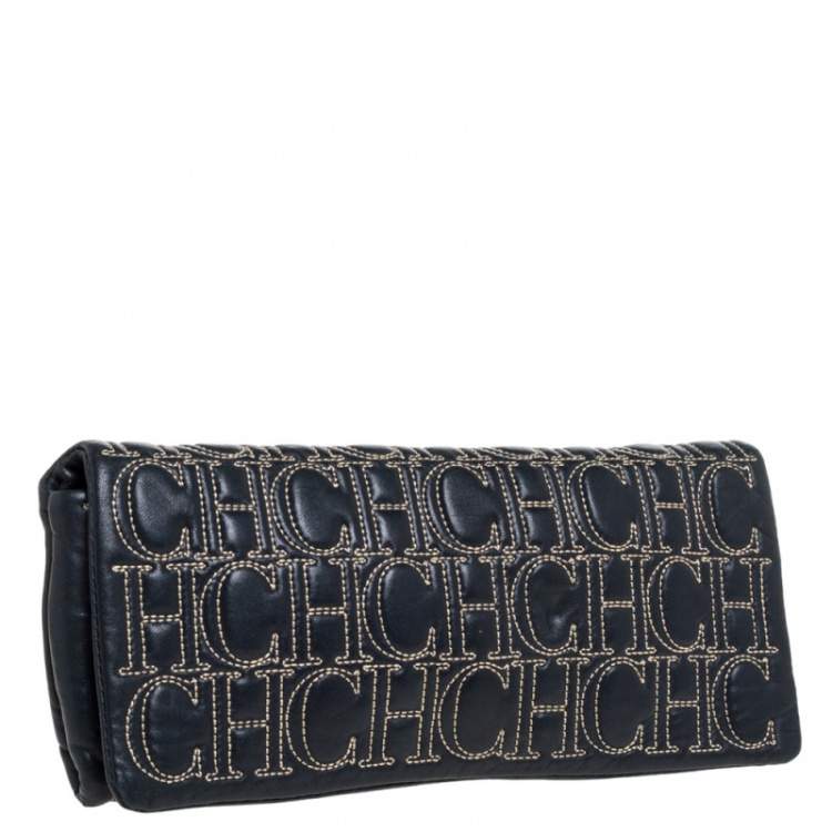 Pre Owned Carolina Herrera Dark Blue Leather Jerry Clutch