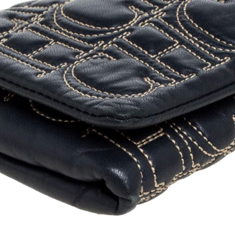 Pre Owned Carolina Herrera Dark Blue Leather Jerry Clutch