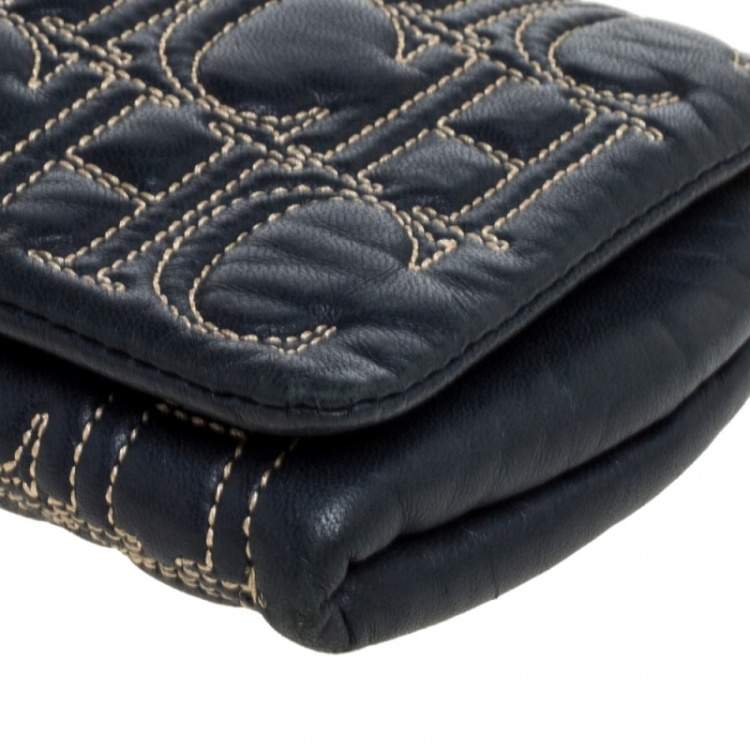 Pre Owned Carolina Herrera Dark Blue Leather Jerry Clutch