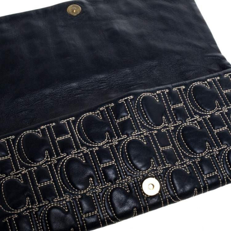 Pre Owned Carolina Herrera Dark Blue Leather Jerry Clutch