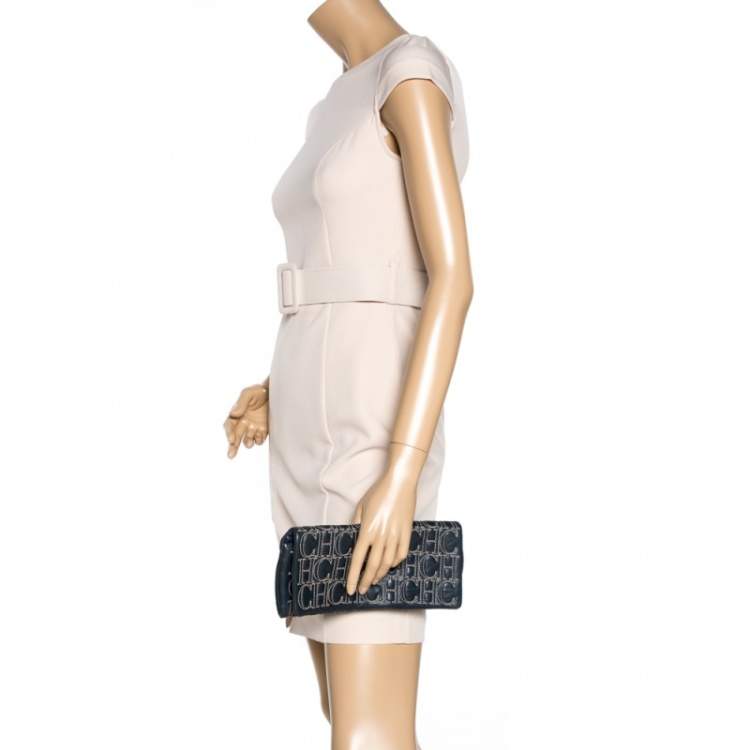 Pre Owned Carolina Herrera Dark Blue Leather Jerry Clutch