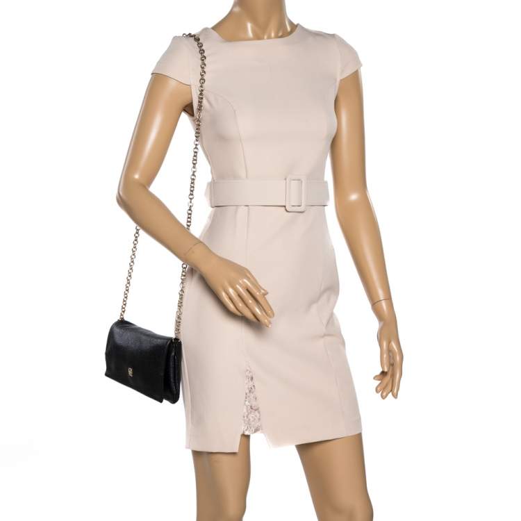 Pre Owned Carolina Herrera Black Leather Chain Flap Shoulder Bag