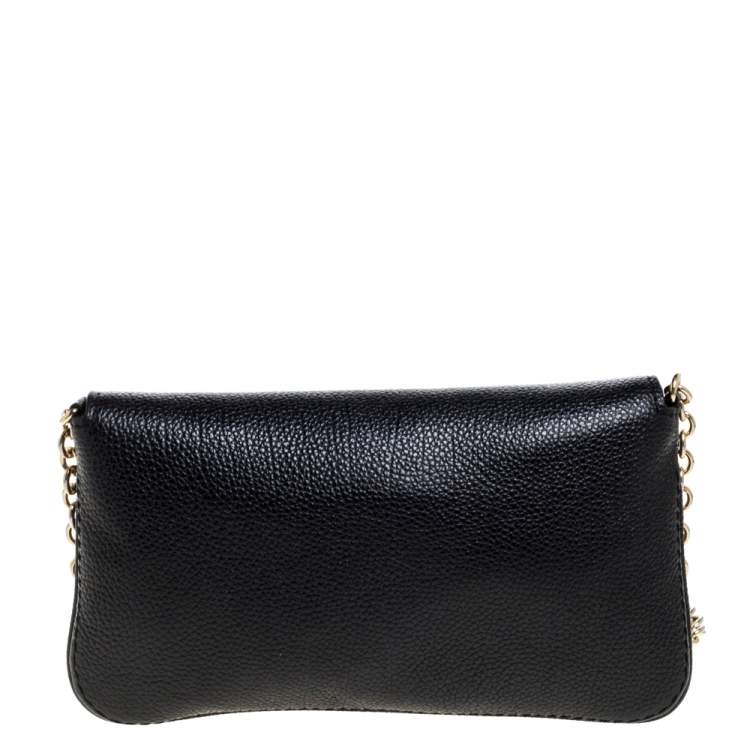 Pre Owned Carolina Herrera Black Leather Chain Flap Shoulder Bag