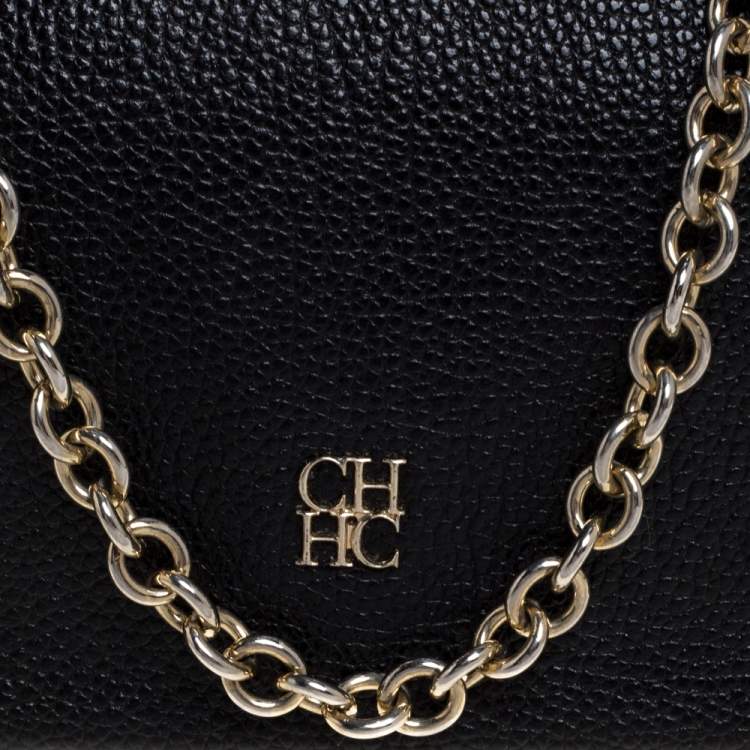 Pre Owned Carolina Herrera Black Leather Chain Flap Shoulder Bag