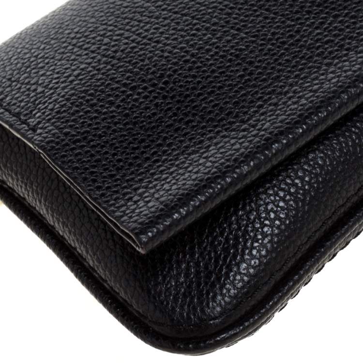 Pre Owned Carolina Herrera Black Leather Chain Flap Shoulder Bag