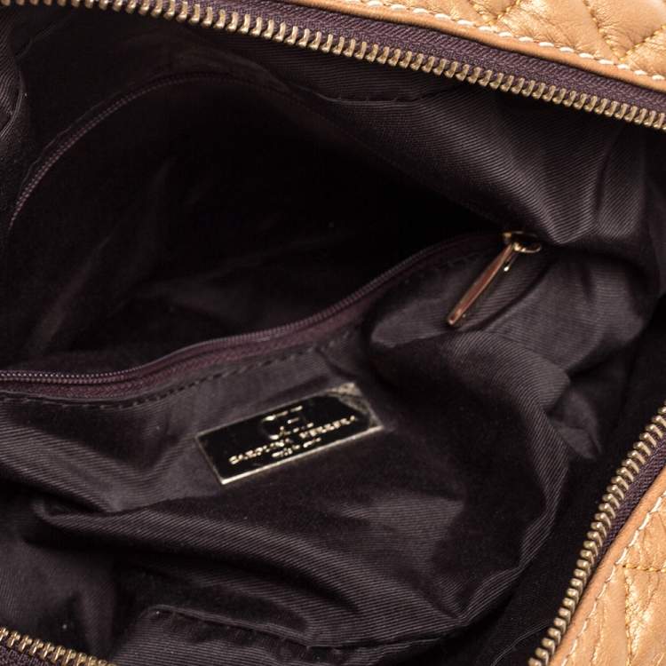 Pre Owned Carolina Herrera Bronze Leather Monogram Camera Bag