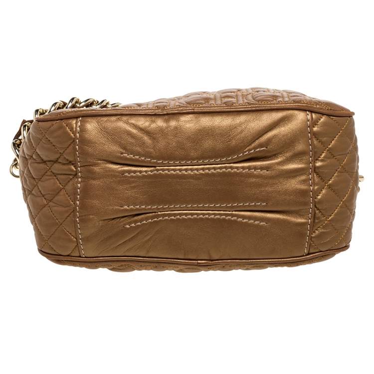 Pre Owned Carolina Herrera Bronze Leather Monogram Camera Bag