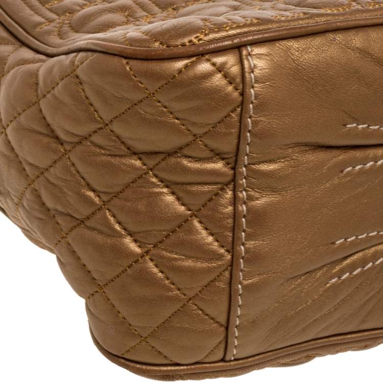 Pre Owned Carolina Herrera Bronze Leather Monogram Camera Bag