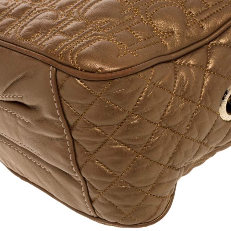 Pre Owned Carolina Herrera Bronze Leather Monogram Camera Bag