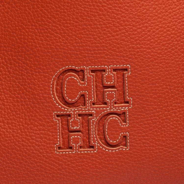 Pre Owned Carolina Herrera Orange Leather Shopper Tote