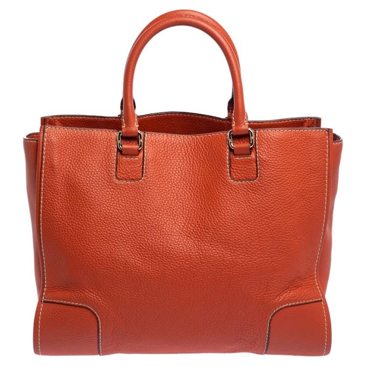 Pre Owned Carolina Herrera Orange Leather Shopper Tote