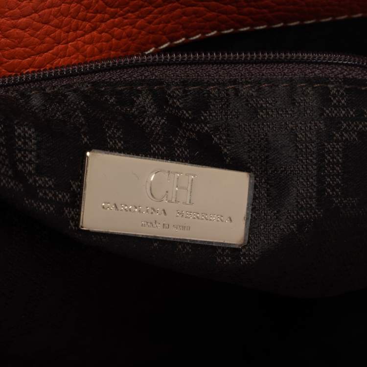Pre Owned Carolina Herrera Orange Leather Shopper Tote
