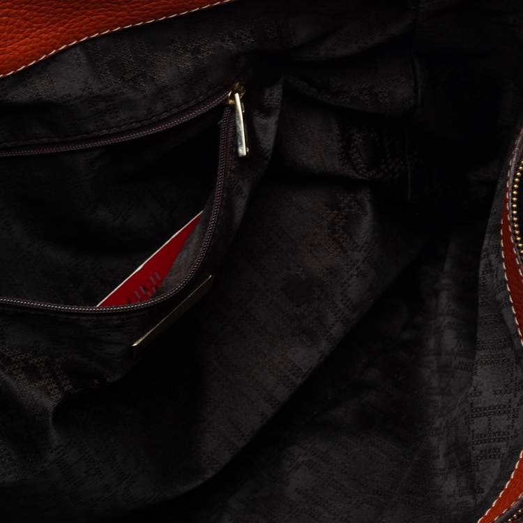 Pre Owned Carolina Herrera Orange Leather Shopper Tote