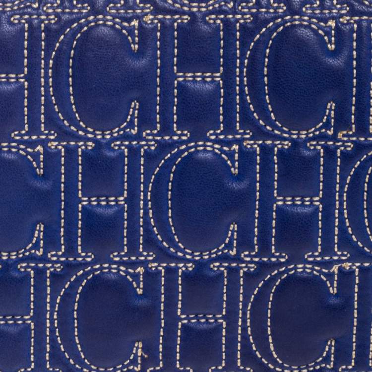 Pre Owned Carolina Herrera Blue Monogram Leather Jerry Clutch 