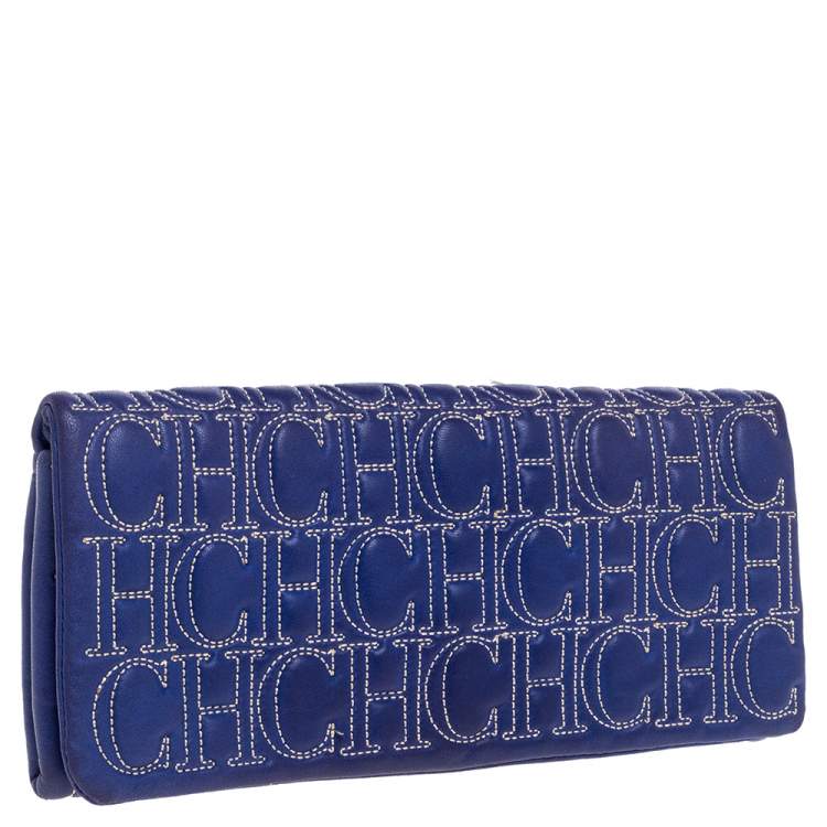 Pre Owned Carolina Herrera Blue Monogram Leather Jerry Clutch 