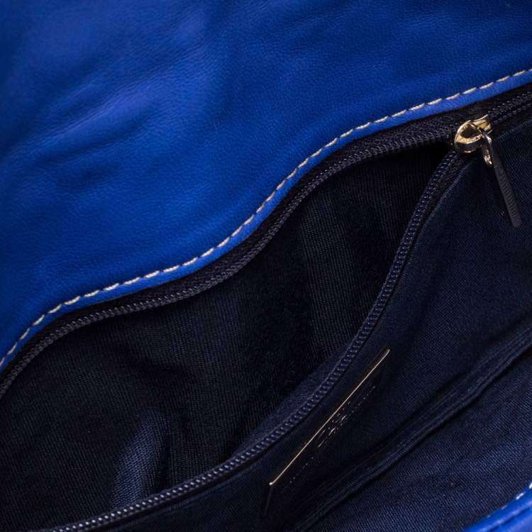 Pre Owned Carolina Herrera Blue Monogram Leather Jerry Clutch 