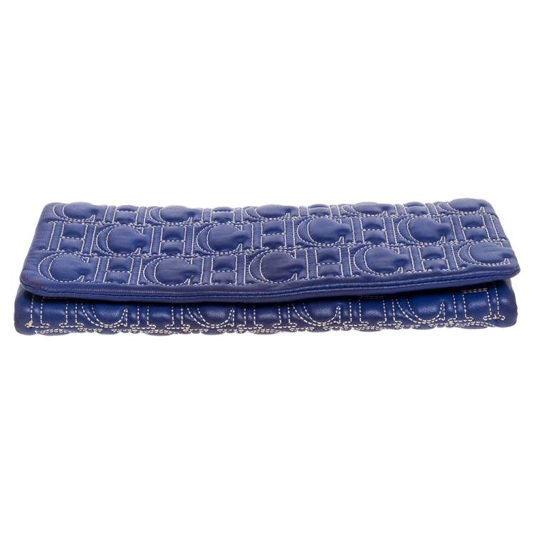 Pre Owned Carolina Herrera Blue Monogram Leather Jerry Clutch 