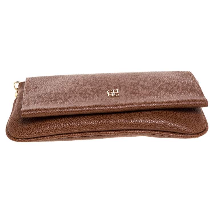 Pre Owned Carolina Herrera Brown Leather Flap Crossbody Bag