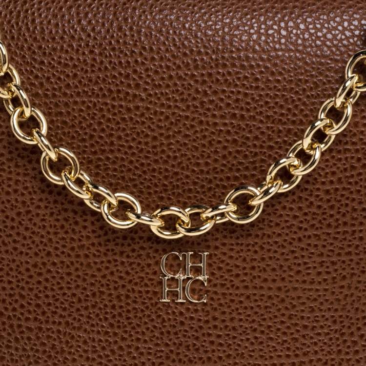 Pre Owned Carolina Herrera Brown Leather Flap Crossbody Bag