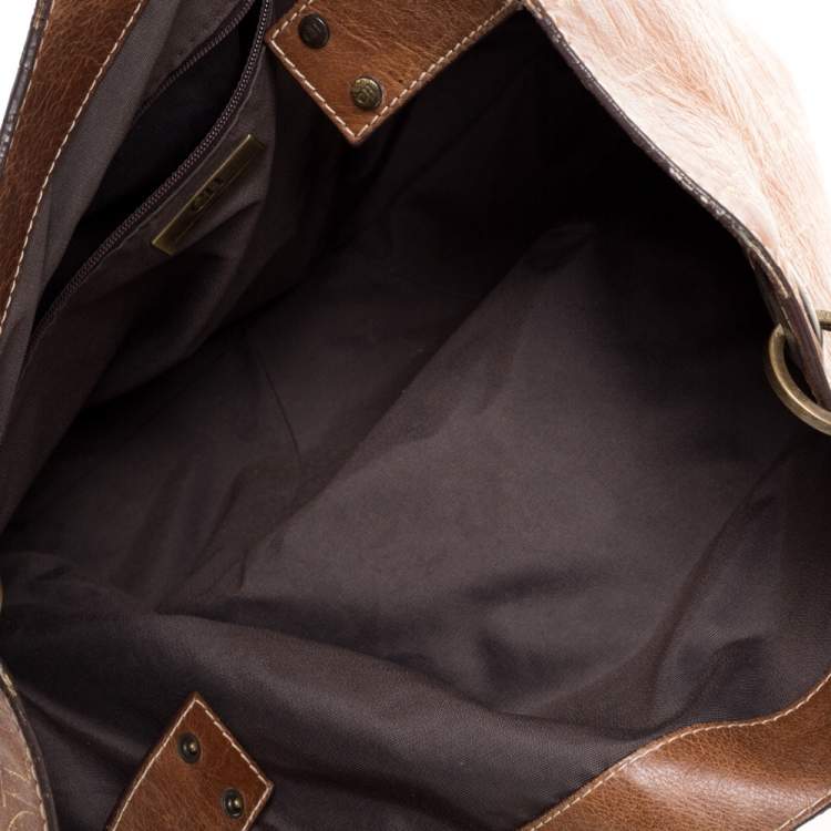 Pre Owned Carolina Herrera Brown/Gold Monogram Leather Chain Tote