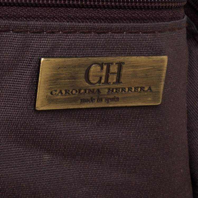 Pre Owned Carolina Herrera Brown/Gold Monogram Leather Chain Tote