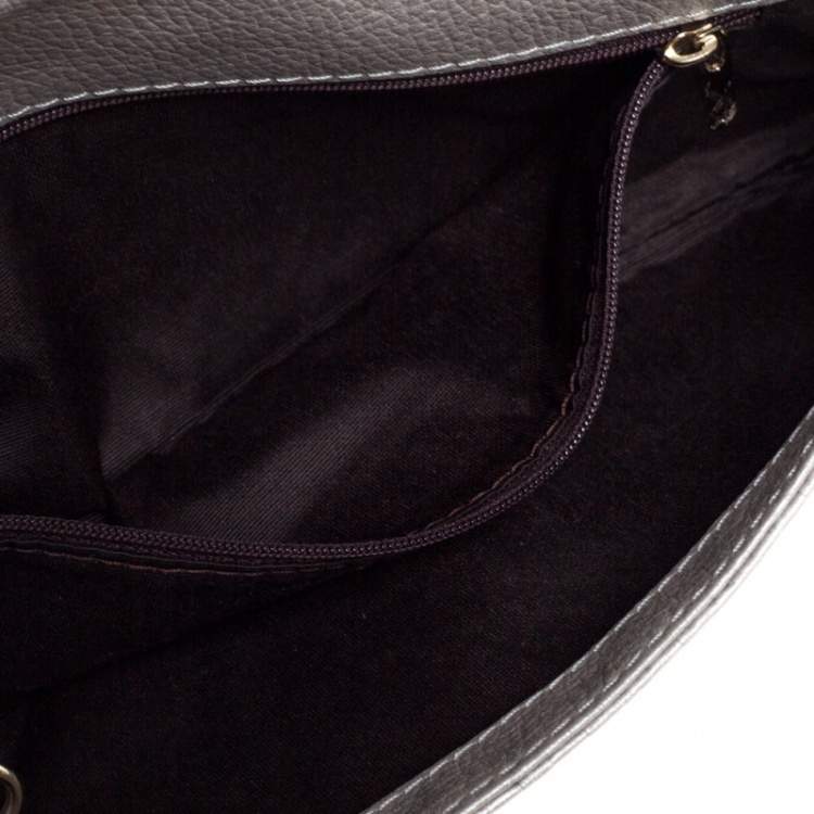 Pre Owned Carolina Herrera Silver Monogram Leather Bow Chain Clutch