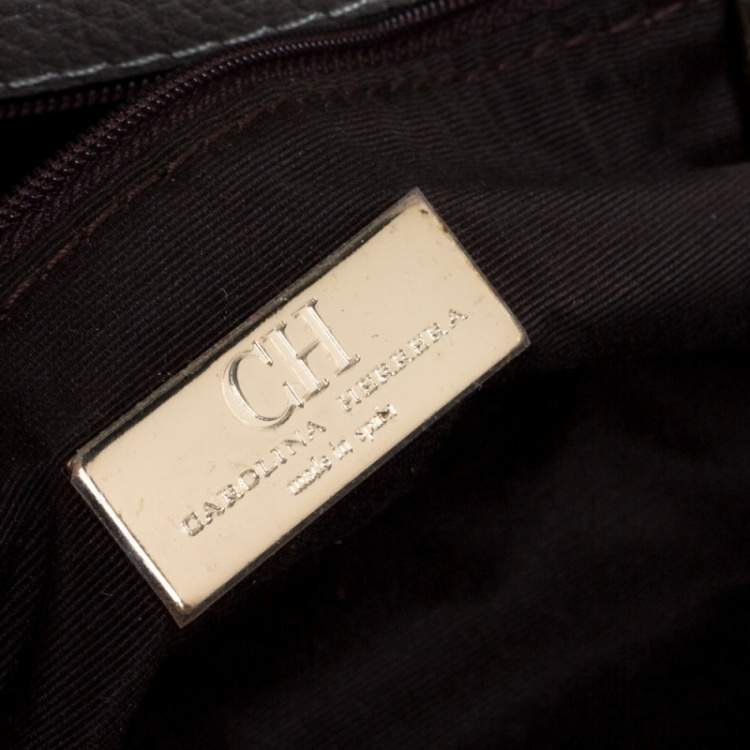 Pre Owned Carolina Herrera Silver Monogram Leather Bow Chain Clutch