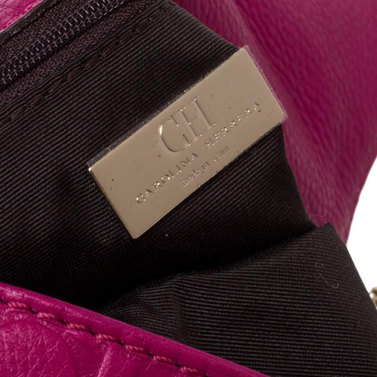 Pre Owned Carolina Herrera Dark Pink Monogram Leather Bow Chain Clutch