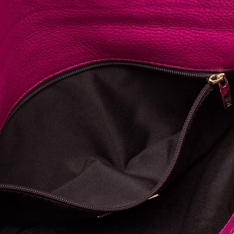 Pre Owned Carolina Herrera Dark Pink Monogram Leather Bow Chain Clutch