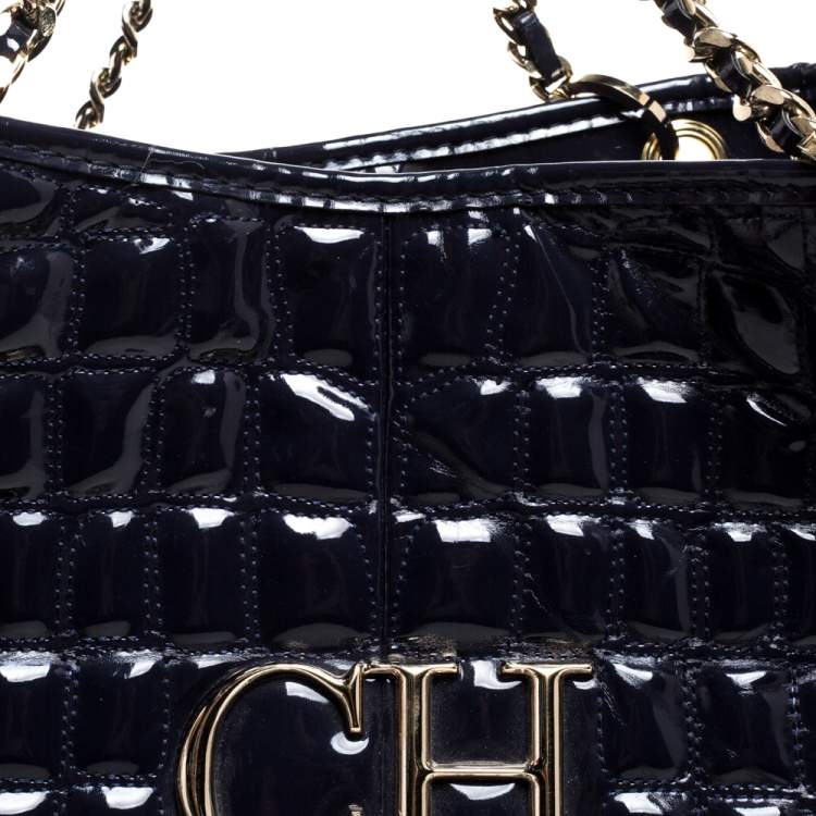 Pre Owned Carolina Herrera Purple Croc Embossed Patent Leather Tote