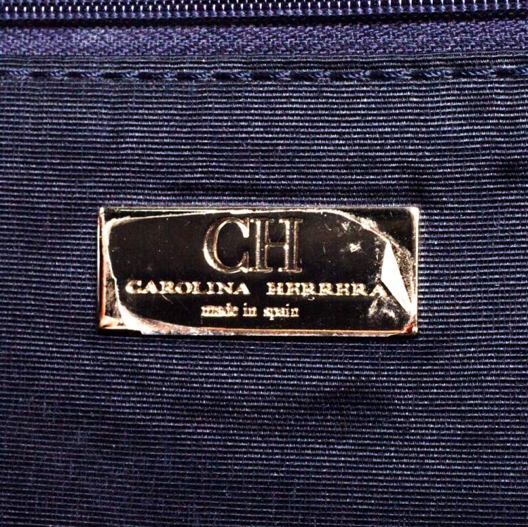 Pre Owned Carolina Herrera Purple Croc Embossed Patent Leather Tote