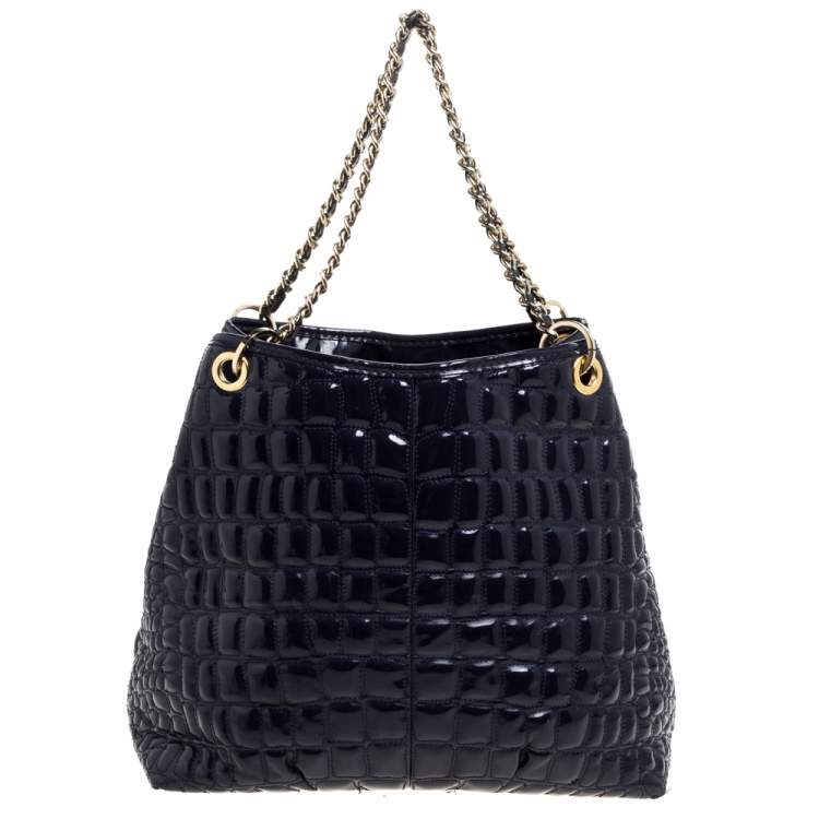 Pre Owned Carolina Herrera Purple Croc Embossed Patent Leather Tote