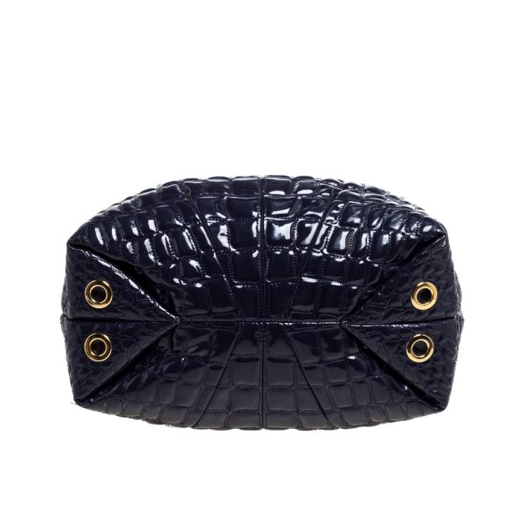 Pre Owned Carolina Herrera Purple Croc Embossed Patent Leather Tote