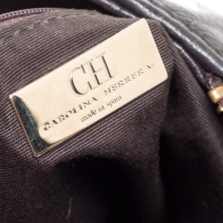 Pre Owned Carolina Herrera Dark Brown Monogram Leather Tassel Tote