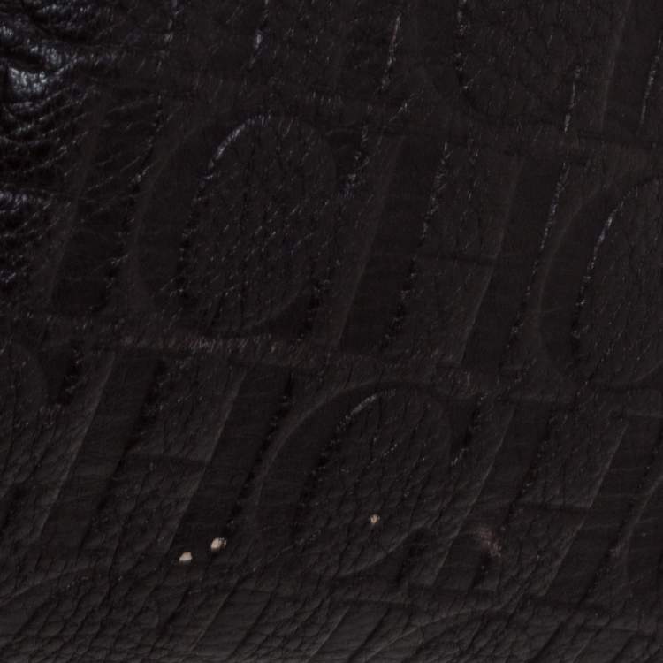 Pre Owned Carolina Herrera Dark Brown Monogram Leather Tassel Tote