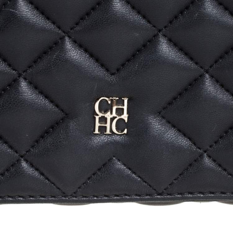 Pre Owned Carolina Herrera Black Quilted Leather Flap Chain Shoulder Bag