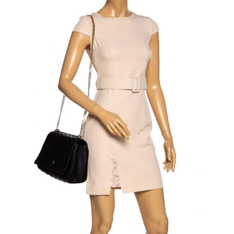 Pre Owned Carolina Herrera Black Quilted Leather Flap Chain Shoulder Bag