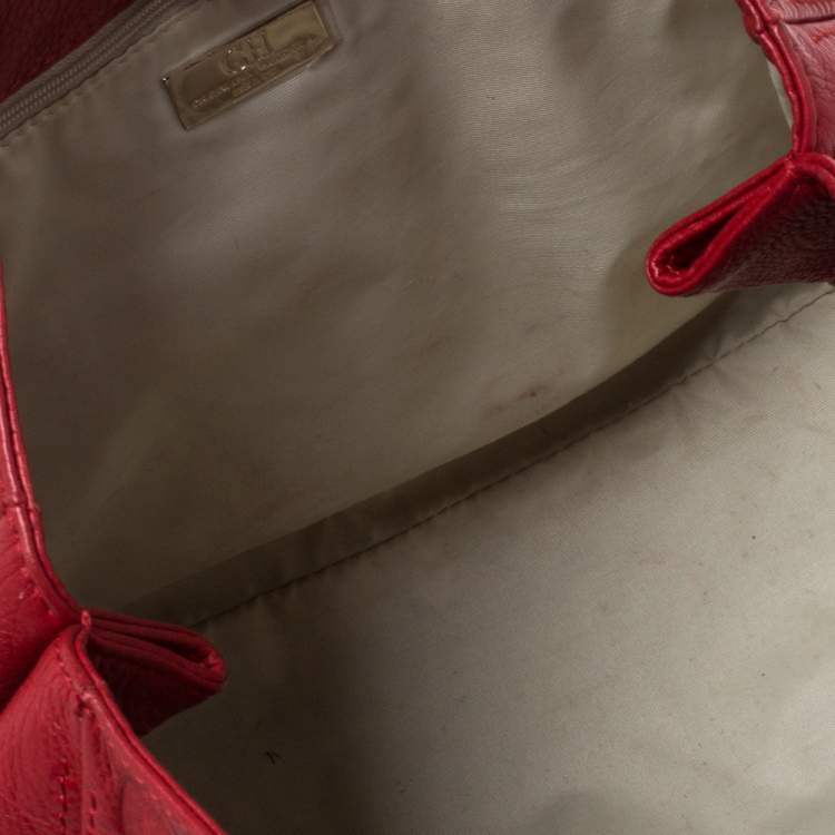 Pre Owned Carolina Herrera Red Monogram Leather Audrey Tote