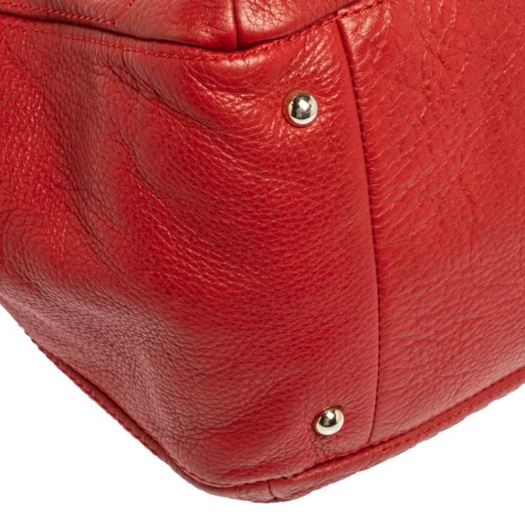 Pre Owned Carolina Herrera Red Monogram Leather Audrey Tote