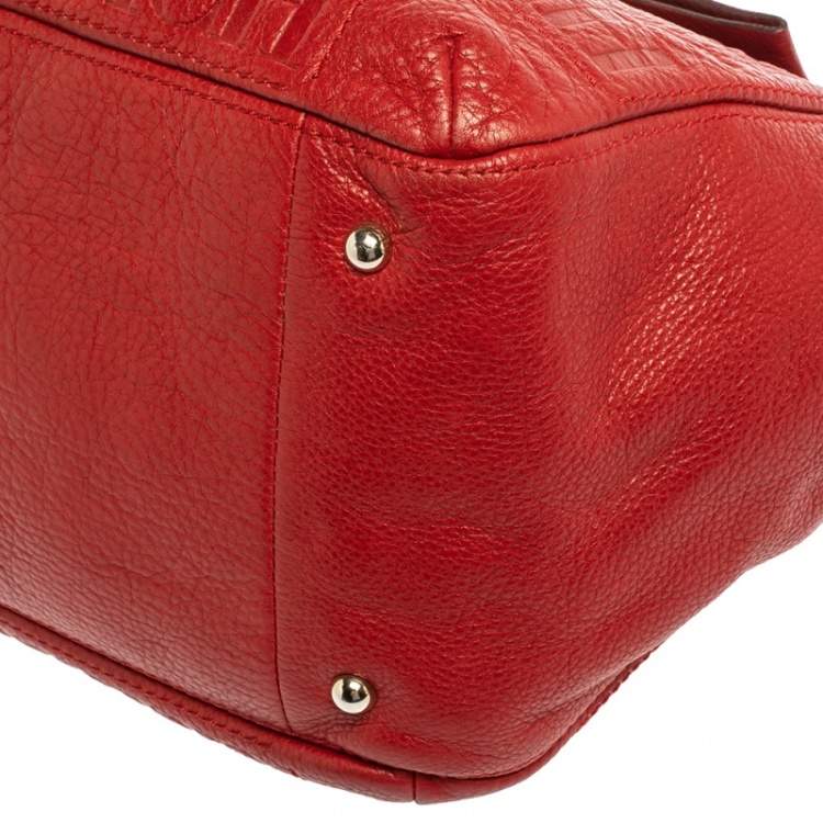 Pre Owned Carolina Herrera Red Monogram Leather Audrey Tote