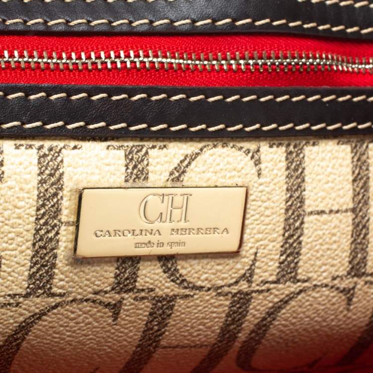 Pre Owned Carolina Herrera Beige/Brown Monogram PVC and Leather Shopper Tote