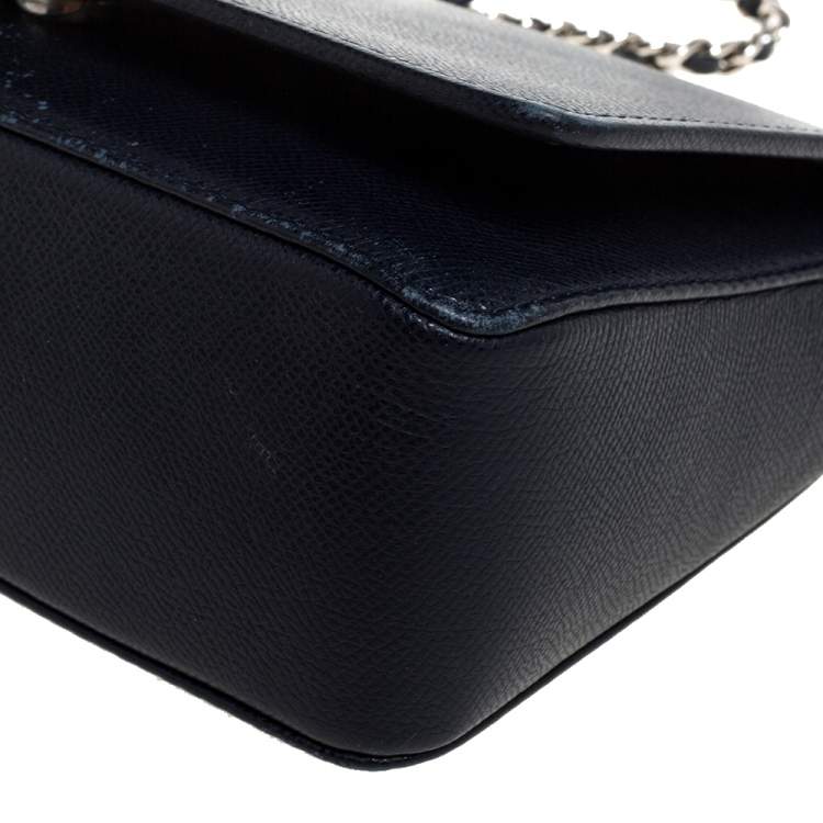 Pre Owned Carolina Herrera Navy Blue Leather  Flap Shoulder Bag