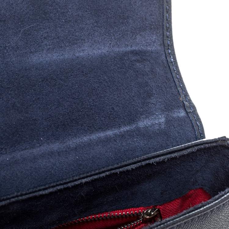 Pre Owned Carolina Herrera Navy Blue Leather  Flap Shoulder Bag