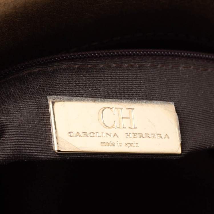 Pre Owned Carolina Herrera Metallic Bronze Monogram Leather Audrey Shoulder Bag