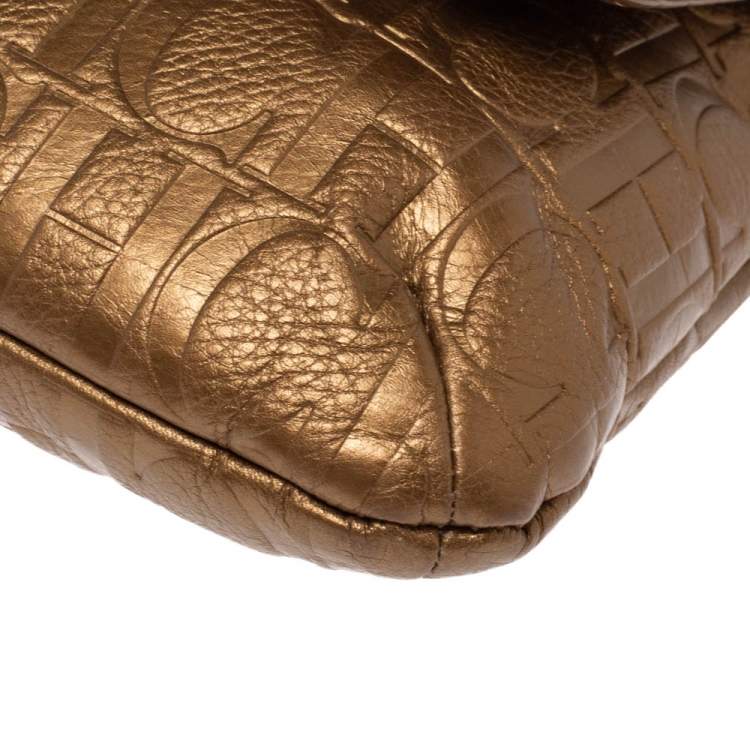 Pre Owned Carolina Herrera Metallic Bronze Monogram Leather Audrey Shoulder Bag