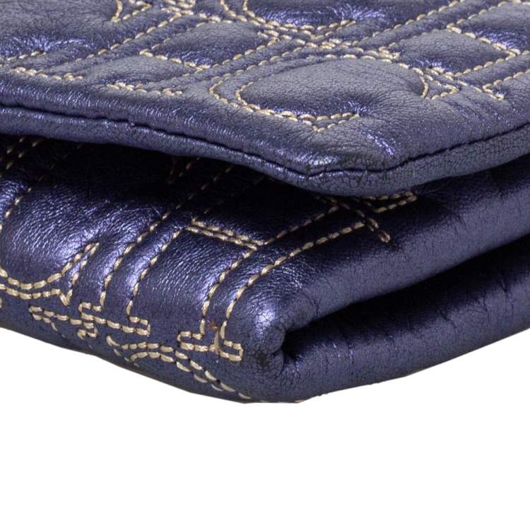 Pre Owned Carolina Herrera Metallic Purple Leather Jerry Clutch